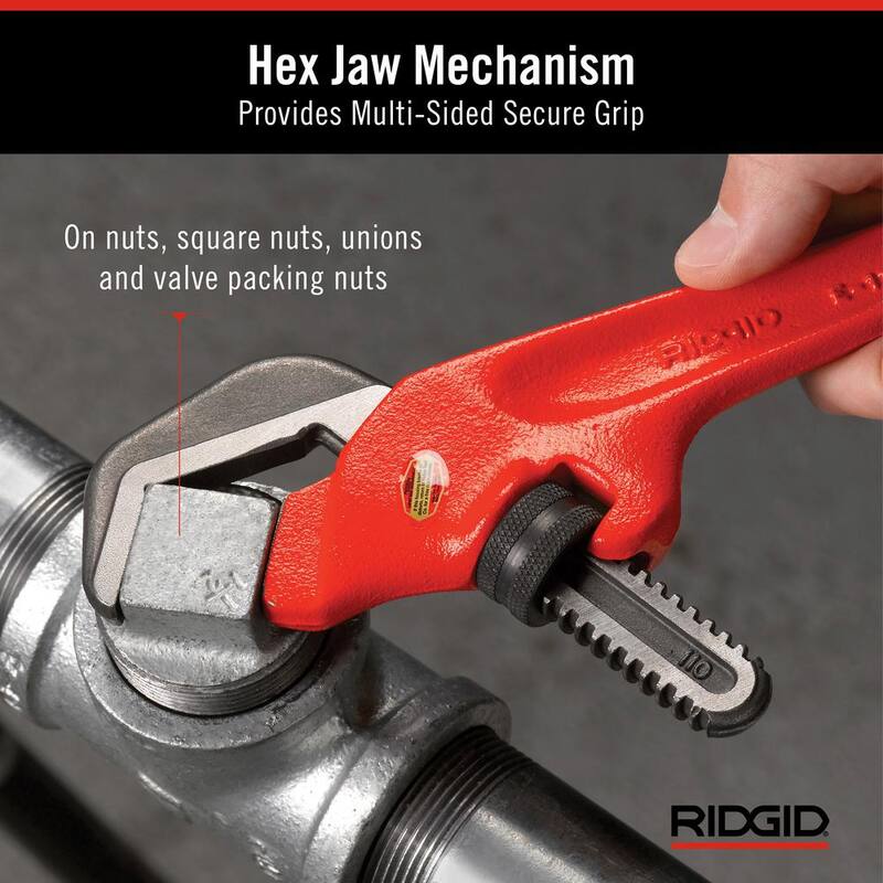 RIDGID 9-1/2 in. Offset Hex Jaw Pipe Wrench, Sturdy Plumbing Pipe Tool with Hex Jaw Mechanism for Extra Wide Opening - 31305