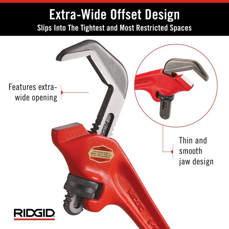 RIDGID 9-1/2 in. Offset Hex Jaw Pipe Wrench, Sturdy Plumbing Pipe Tool with Hex Jaw Mechanism for Extra Wide Opening - 31305