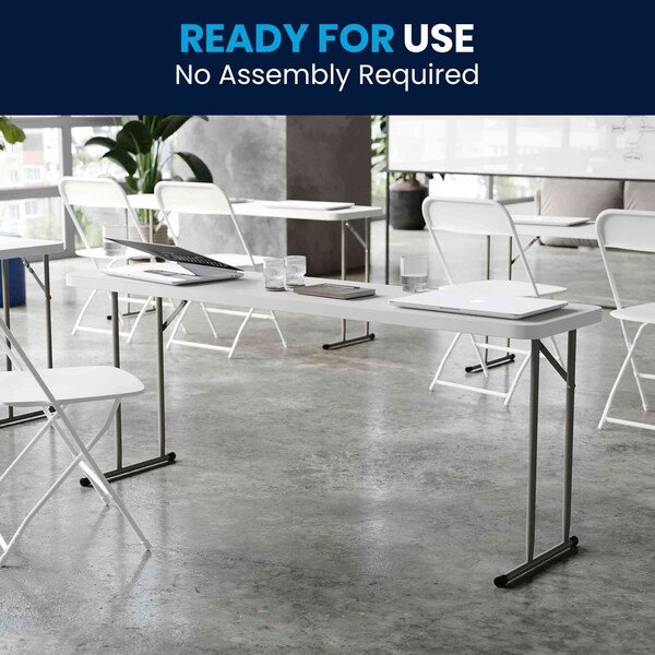 Flash Furniture Rectangle Training Table, 18 W, 70.8 L, 29 H, Metal, Plastic, Plastic: Polyethylene Top - RB-1872-GG