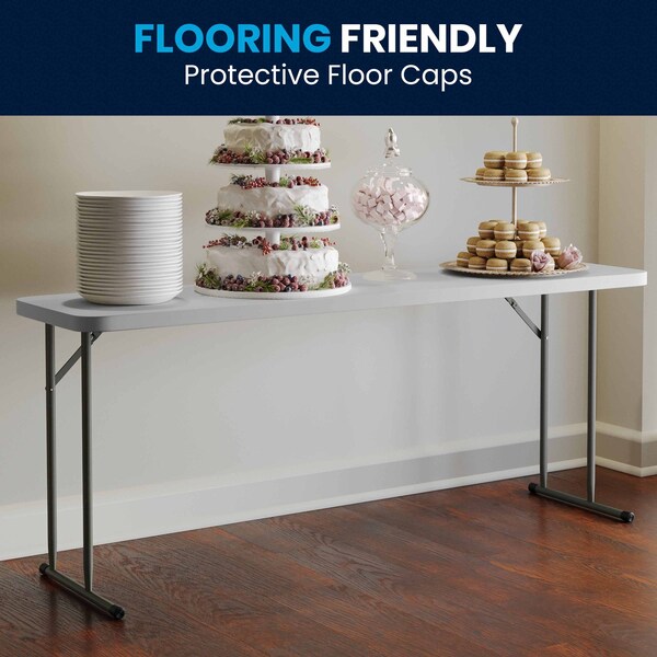 Flash Furniture Rectangle Training Table, 18 W, 70.8 L, 29 H, Metal, Plastic, Plastic: Polyethylene Top - RB-1872-GG