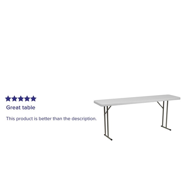 Flash Furniture Rectangle Training Table, 18 W, 70.8 L, 29 H, Metal, Plastic, Plastic: Polyethylene Top - RB-1872-GG