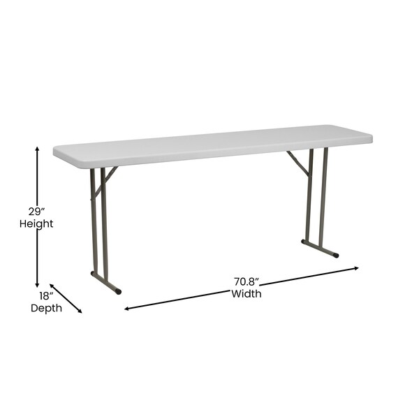 Flash Furniture Rectangle Training Table, 18 W, 70.8 L, 29 H, Metal, Plastic, Plastic: Polyethylene Top - RB-1872-GG