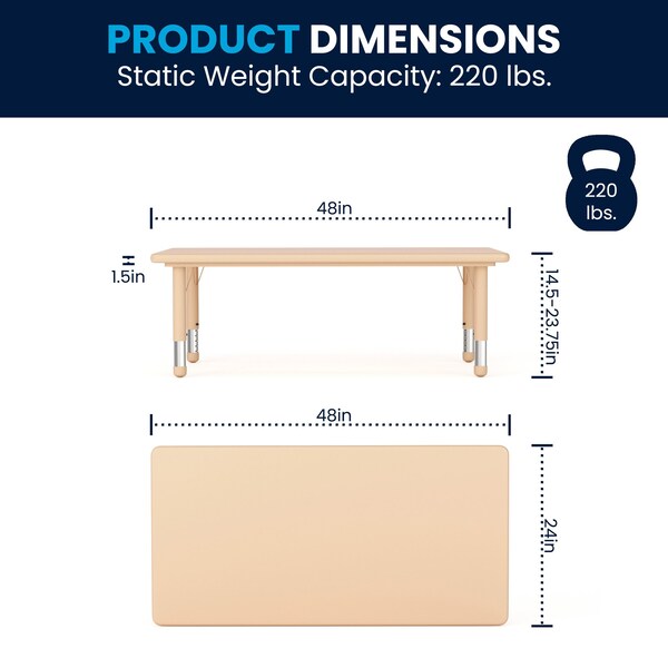 Flash Furniture Rectangle 24 W, 48 L, 23.75 H, Plastic, Steel, Brown - YU-YCX-0013-2-RECT-TBL-NAT-E-GG