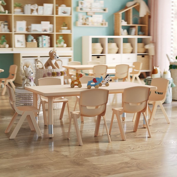 Flash Furniture Rectangle 24 W, 48 L, 23.75 H, Plastic, Steel, Brown - YU-YCX-0013-2-RECT-TBL-NAT-E-GG