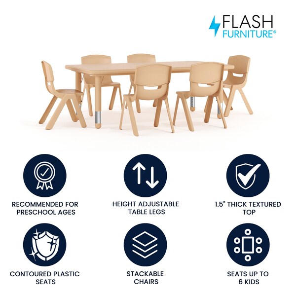 Flash Furniture Rectangle 24 W, 48 L, 23.75 H, Plastic, Steel, Brown - YU-YCX-0013-2-RECT-TBL-NAT-E-GG