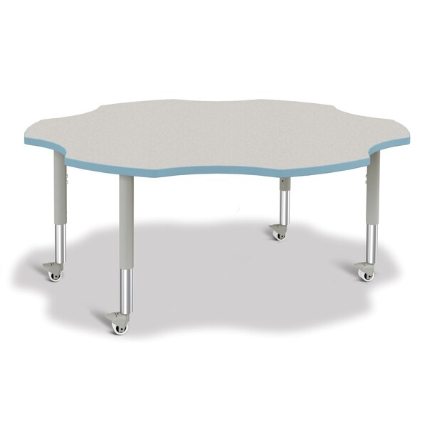Jonti-Craft Berries Six Leaf Activity Table, 60 in., Mobile, Freckled Gray/Coastal Blue/Gray - 6458JCM131
