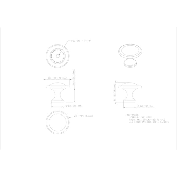 Elements By Hardware Resources 1-1/8" Diameter Brushed Oil Rubbed Bronze Button Watervale Cabinet Mushroom Knob - 647DBAC