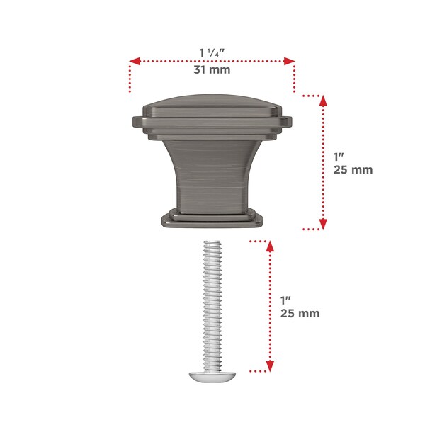 Richelieu Hardware Charlemagne Collection 1 1/4-inch 31 mm Antique Nickel Transitional Square Cabinet Knob - BP81091143