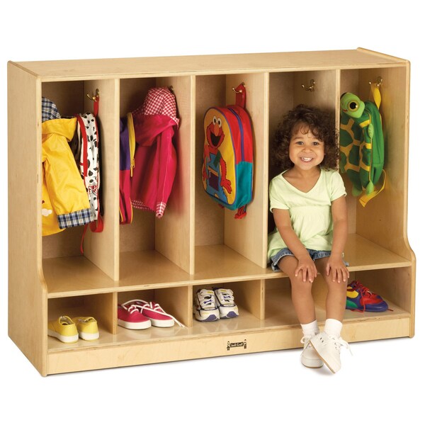 Jonti-Craft Toddler 5 Section Coat Locker with Step, without Cubbie-Trays - 6684JC