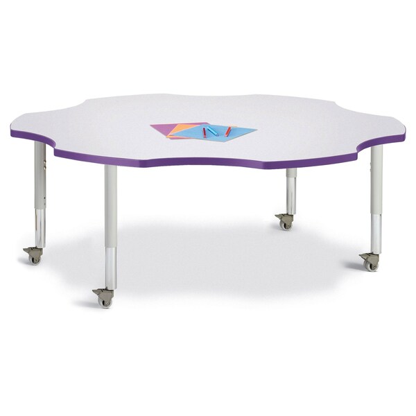 Jonti-Craft Berries Six Leaf Activity Table, 60 in., Mobile, Freckled Gray/Purple/Gray - 6458JCM004