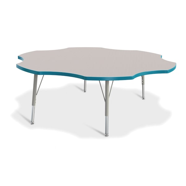 Jonti-Craft Berries Six Leaf Activity Table, 60 in., E-height, Freckled Gray/Teal/Gray - 6458JCE005