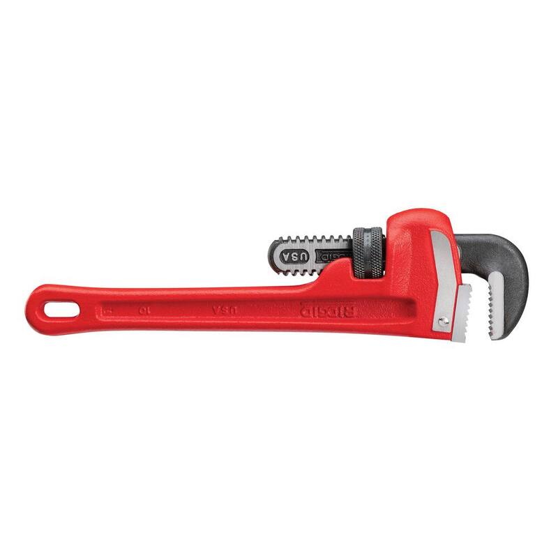RIDGID 10 in. Straight Pipe Wrench for Heavy-Duty Plumbing, Sturdy Plumbing Pipe Tool with Self Cleaning Threads and Hook Jaws - 31010