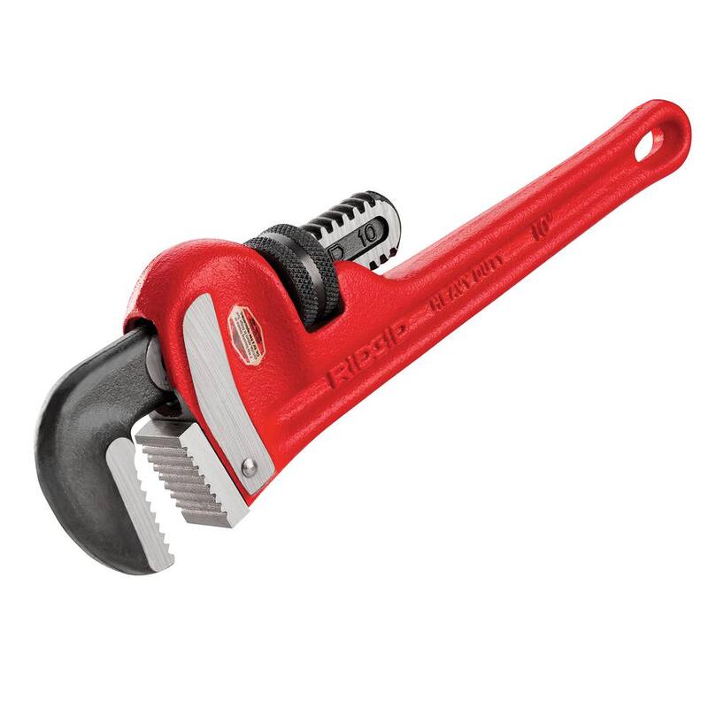 RIDGID 10 in. Straight Pipe Wrench for Heavy-Duty Plumbing, Sturdy Plumbing Pipe Tool with Self Cleaning Threads and Hook Jaws - 31010