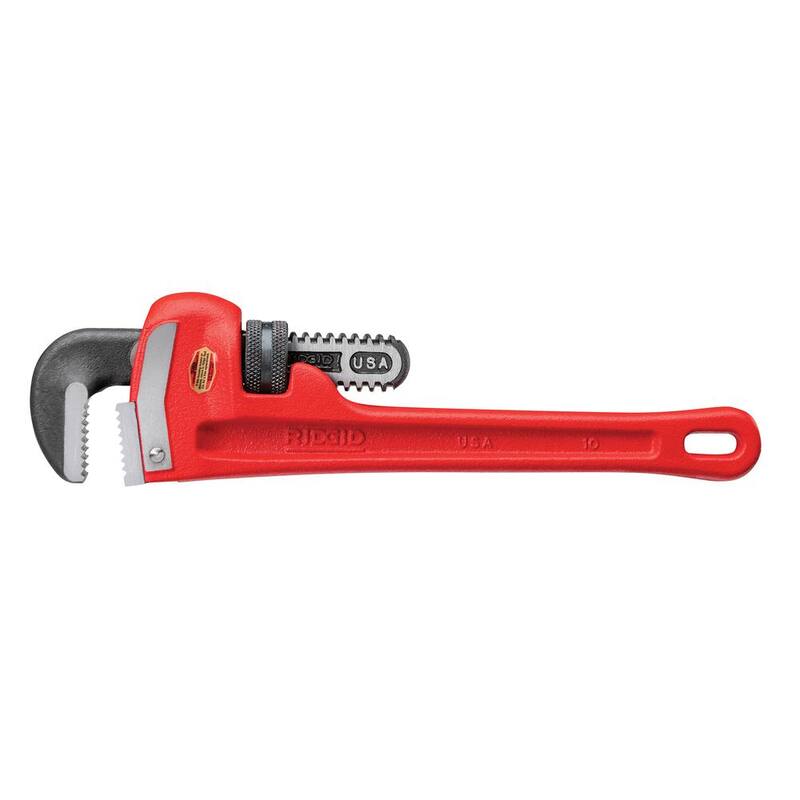 RIDGID 10 in. Straight Pipe Wrench for Heavy-Duty Plumbing, Sturdy Plumbing Pipe Tool with Self Cleaning Threads and Hook Jaws - 31010
