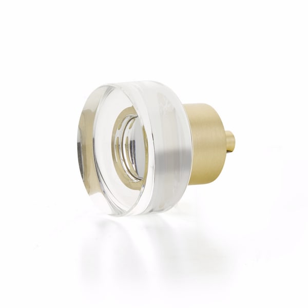 Schaub City Lights Round Disc Glass Knob Satin Brass Finish - 56-SB