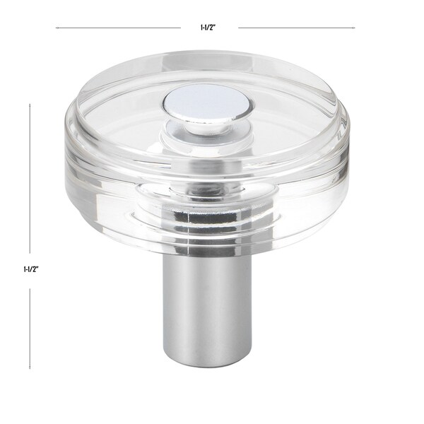 Gliderite Hardware 1-1/2 in. Clear Acrylic Knob Polished Chrome, 25PK - 5828-PC-25