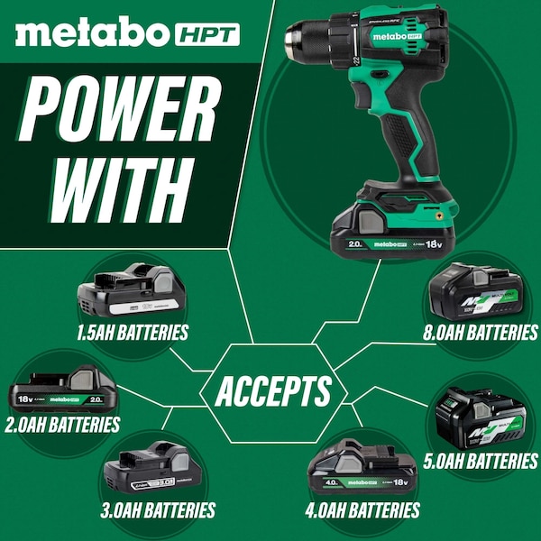 Metabo Hpt 18V MV Cordless Brushless Driver Drill Kit 2 x 2.0Ah w/Bag - DS18DEXM