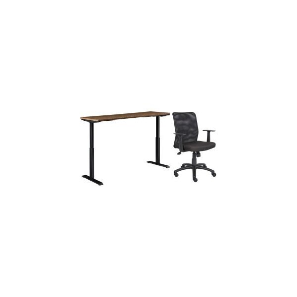 Global Equipment Interion    Height Adjustable Table with Chair Bundle - 72"W x 30"D, Walnut W/ Black Base - 695781WN-B