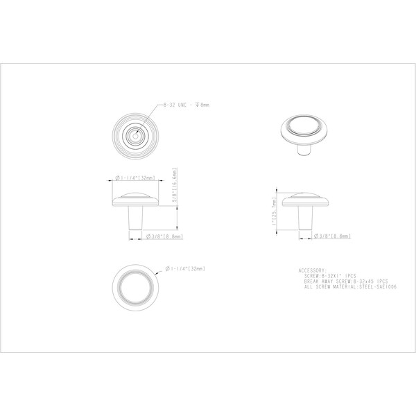 Elements By Hardware Resources 1-1/4" Diameter Satin Nickel Button Vienna Cabinet Mushroom Knob - 202SN