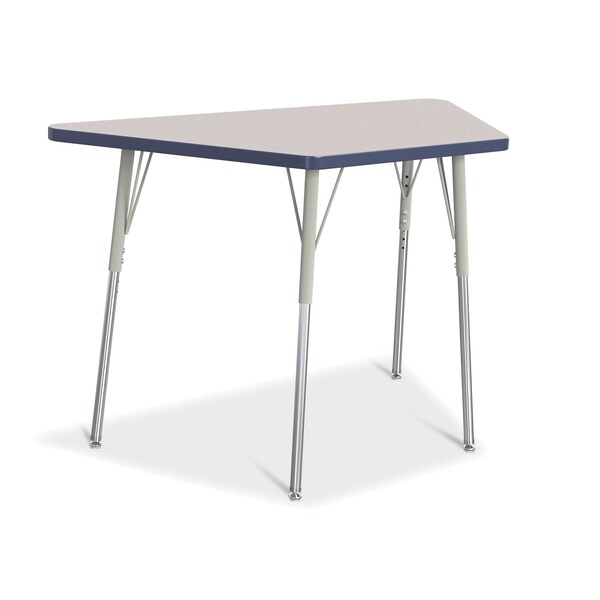 Jonti-Craft Berries Trapezoid Activity Tables, 24 in. x 48 in., A-height, Freckled Gray/Navy/Gray - 6438JCA112