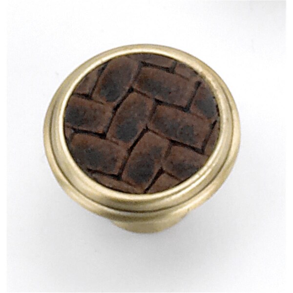Strategic Brands 1.13 in. Round Knob-Satin Brass-Saddle Brown - 12094