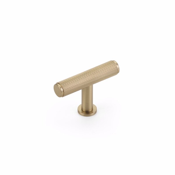 Schaub 2in Center to Center Pub House Knurled T Cabinet Knob Signature Satin Brass Finish - 5001-SSB