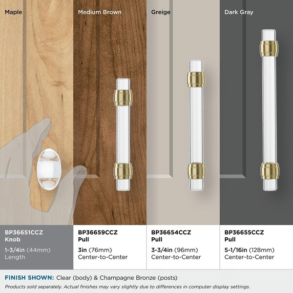 Amerock Glacio 1-3/4 in 44 mm Length Clear/Champagne Bronze Cabinet Knob - BP36651CCZ