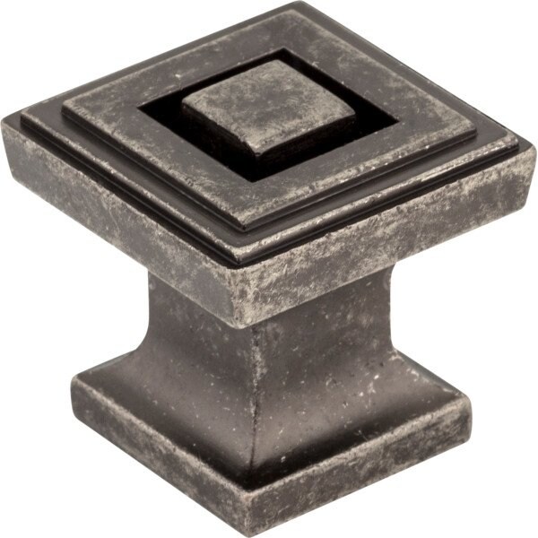 Jeffrey Alexander 1" Overall Length Distressed Pewter Square Delmar Cabinet Knob - 585DP