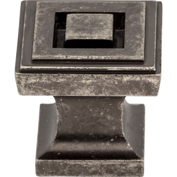 Jeffrey Alexander 1" Overall Length Distressed Pewter Square Delmar Cabinet Knob - 585DP