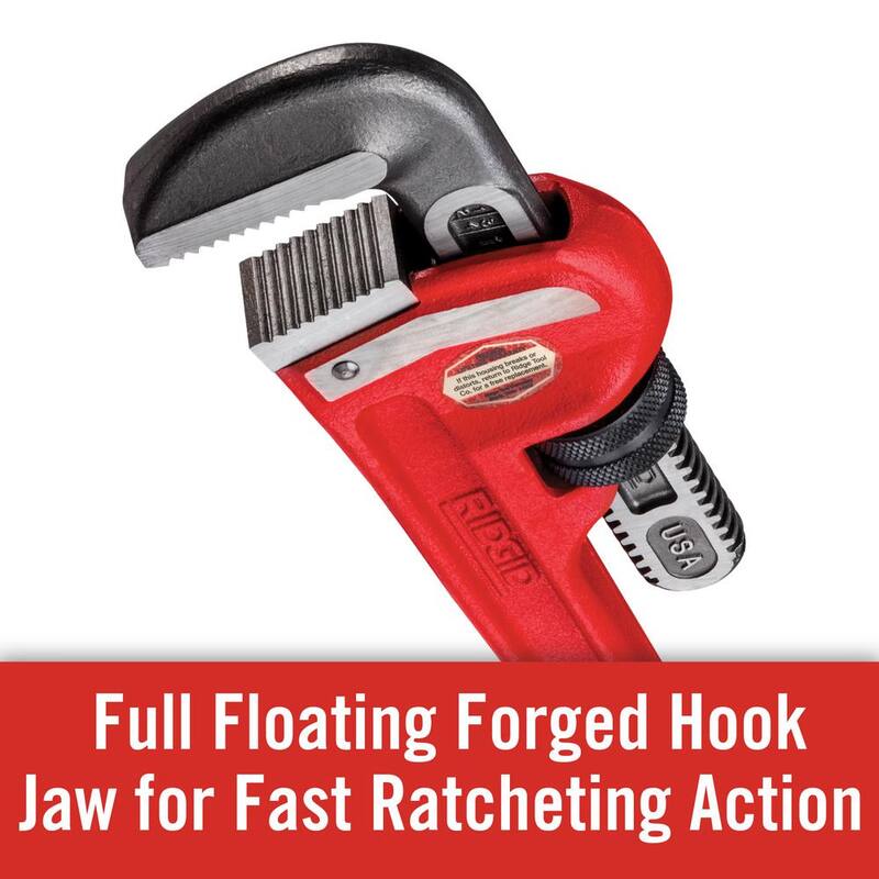RIDGID 18 in. Straight Pipe Wrench for Heavy-Duty Plumbing, Sturdy Plumbing Pipe Tool with Self Cleaning Threads and Hook Jaws - 31025