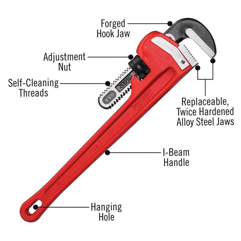 RIDGID 18 in. Straight Pipe Wrench for Heavy-Duty Plumbing, Sturdy Plumbing Pipe Tool with Self Cleaning Threads and Hook Jaws - 31025