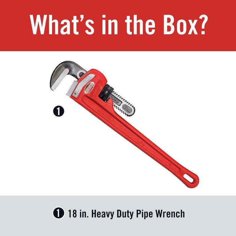 RIDGID 18 in. Straight Pipe Wrench for Heavy-Duty Plumbing, Sturdy Plumbing Pipe Tool with Self Cleaning Threads and Hook Jaws - 31025