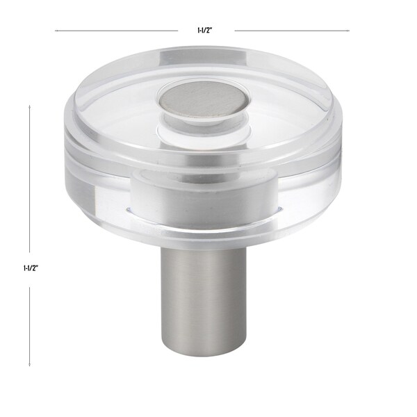Gliderite Hardware 1-1/2 in. Clear Acrylic Knob Satin Nickel, 10PK - 5828-SN-10