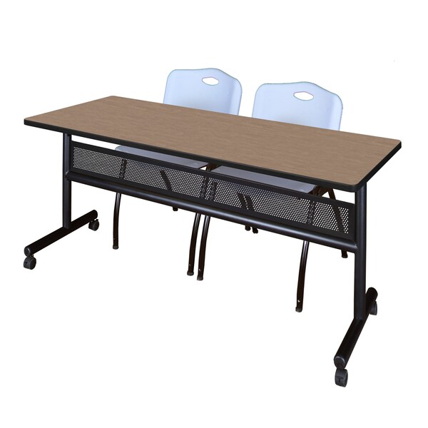 Regency Kobe Flip-Top Privacy Nesting Table W/ 2 M Stack Chairs, 72 in W, 24 in L, Noble Oak - MKFTM7224NO47GY
