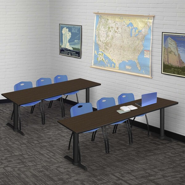 Regency Cain T-Base Training Seminar Table W/ 3 M Stack Chairs, 84 in W, 24 in L, Neo Walnut - MTRCT8424NW47BE
