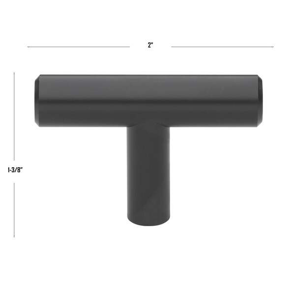 Gliderite Hardware 2 in. Solid Steel Matte Black Cabinet T-Knob - 5002-T-MB, 25PK - 5002-T-MB-25