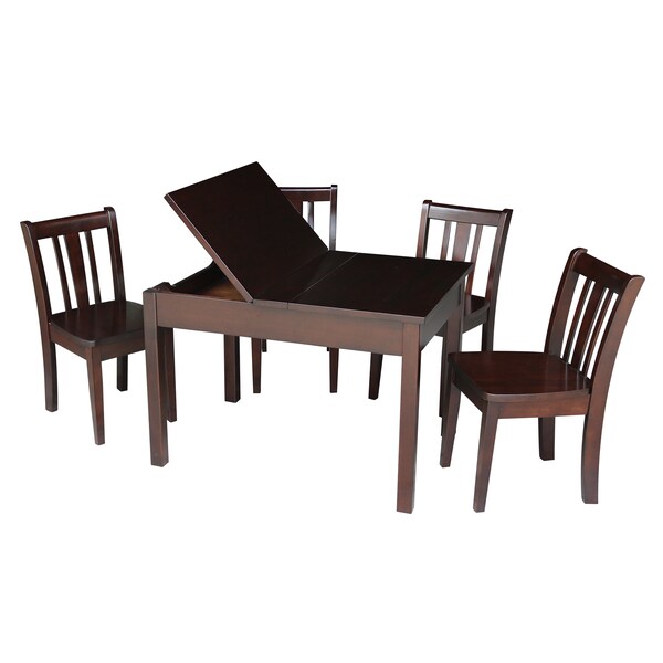 International Concepts Rectangle Table with 4 San Remo Juvenile Chairs, 24 in W, 33.1 in L, 22.2 in H, Wood, Rich Mocha - K15-JT2532L-CC105-4