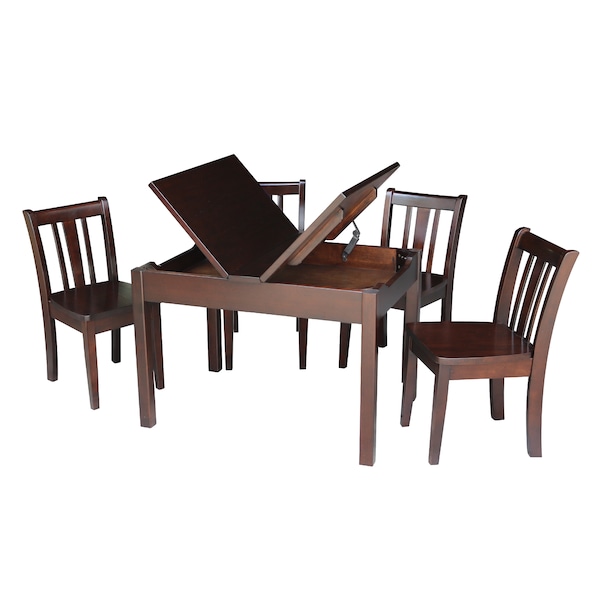 International Concepts Rectangle Table with 4 San Remo Juvenile Chairs, 24 in W, 33.1 in L, 22.2 in H, Wood, Rich Mocha - K15-JT2532L-CC105-4
