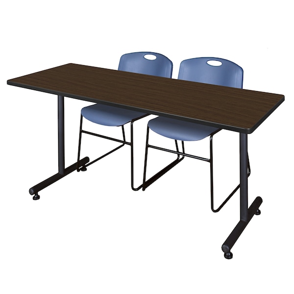 Regency Kobe T-Base Training Seminar Table W/ 2 Zeng Stack Chairs, 60 in W, 30 in L, Neo Walnut - MKTRCT6030NW44BE