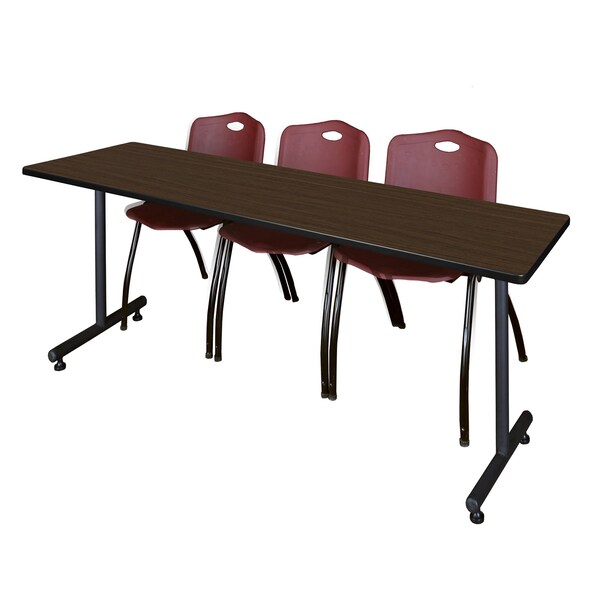 Regency Kobe T-Base Training Seminar Table W/ 2 M Stack Chairs, 84 in W, 24 in L, Neo Walnut - MKTRCT8424NW47BY