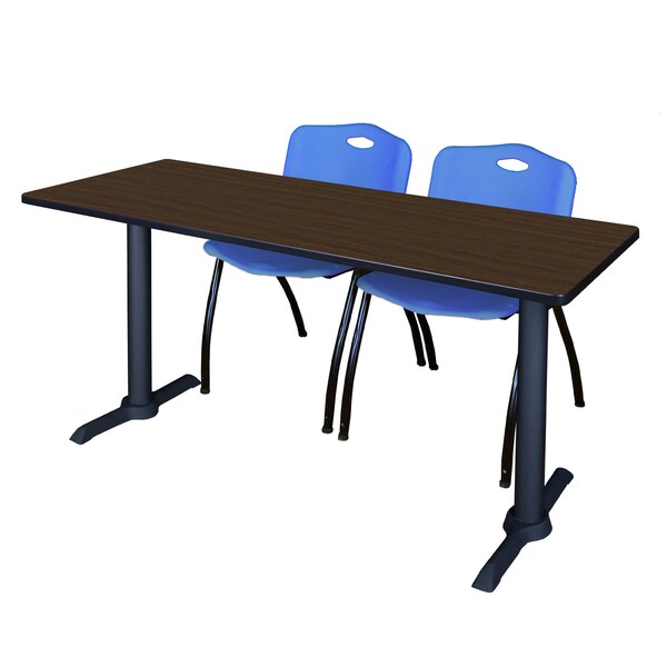 Regency Cain T-Base Training Seminar Table W/ 2 M Stack Chairs, 72 in W, 24 in L, Neo Walnut - MTRCT7224NW47BE