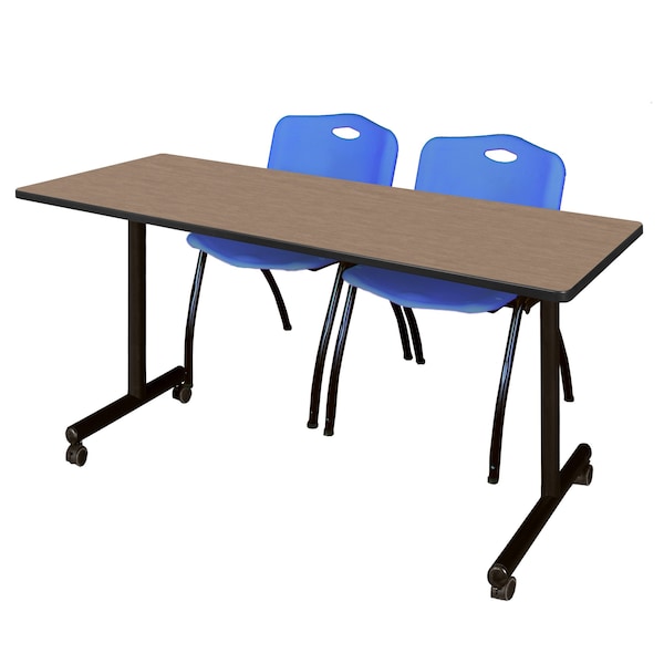 Regency Kobe Mobile T-Base Training Table W/ 2 M Stack Chairs, 60 in W, 24 in L, Noble Oak - MKTRCC6024NO47BE