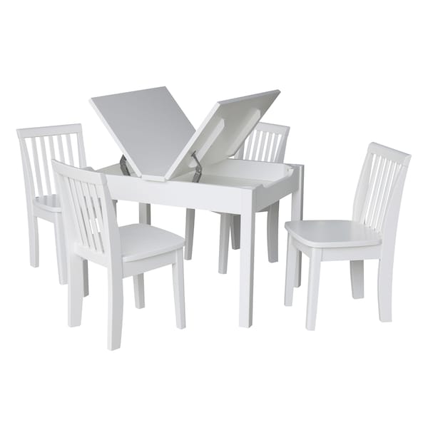 International Concepts Rectangle Table with 4 Mission Juvenile Chairs, 24 in W, 33.1 in L, 22.2 in H, Wood, White - K08-JT2532L-263-4