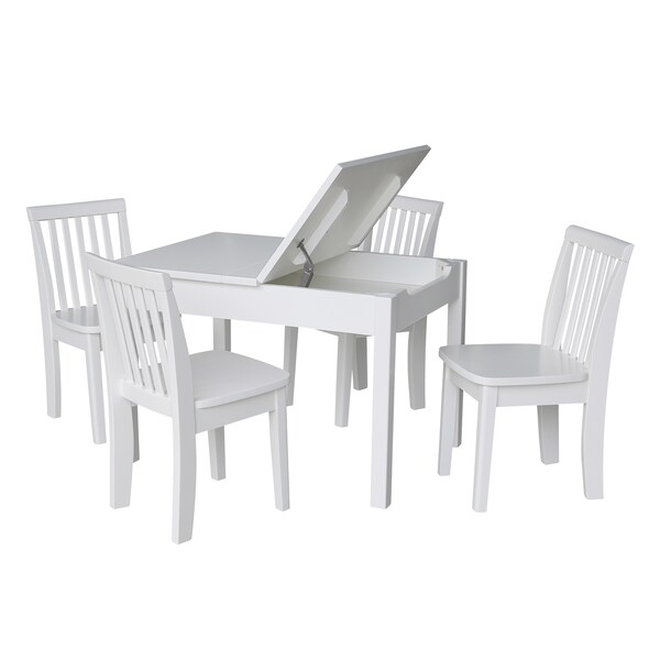 International Concepts Rectangle Table with 4 Mission Juvenile Chairs, 24 in W, 33.1 in L, 22.2 in H, Wood, White - K08-JT2532L-263-4