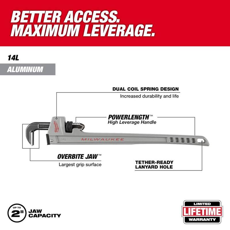 Milwaukee 14 in. Aluminum Pipe Wrench with Power Length Handle - 48-22-7215
