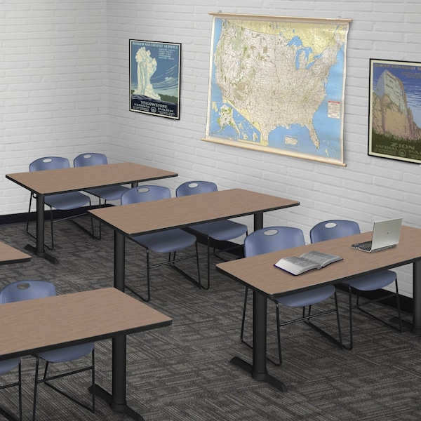Regency Cain T-Base Training Seminar Table W/ 2 Zeng Stack Chairs, 48 in W, 24 in L, Noble Oak - MTRCT4824NO44BE