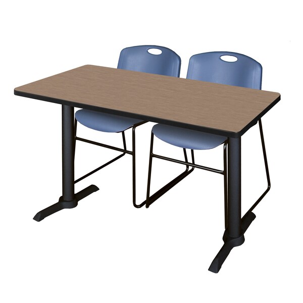 Regency Cain T-Base Training Seminar Table W/ 2 Zeng Stack Chairs, 48 in W, 24 in L, Noble Oak - MTRCT4824NO44BE