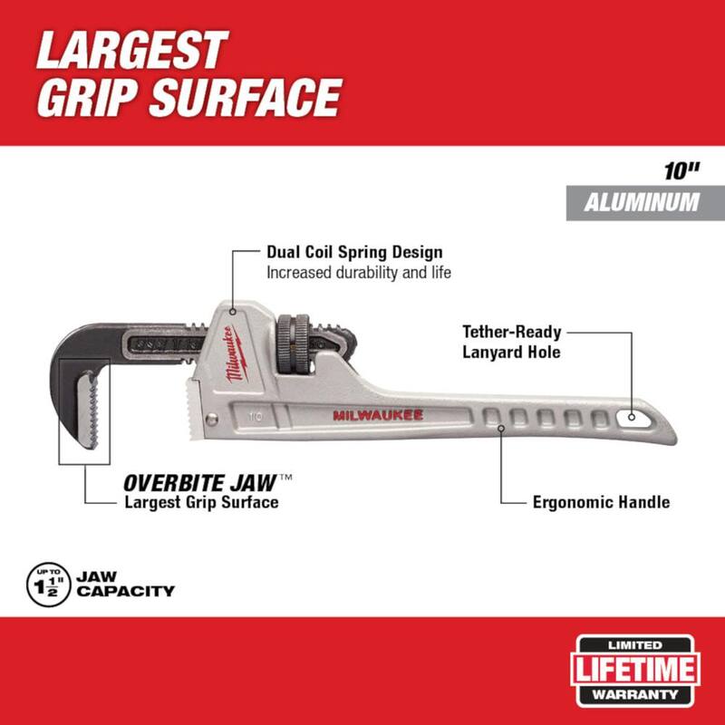 Milwaukee 24 in. Aluminum Pipe Wrench, 14 in. Aluminum Pipe Wrench, and 10 in. Aluminum Pipe Wrench - 48-22-7214-48-22-7224-48-22-7210