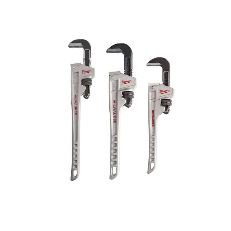 Milwaukee 24 in. Aluminum Pipe Wrench, 14 in. Aluminum Pipe Wrench, and 10 in. Aluminum Pipe Wrench - 48-22-7214-48-22-7224-48-22-7210