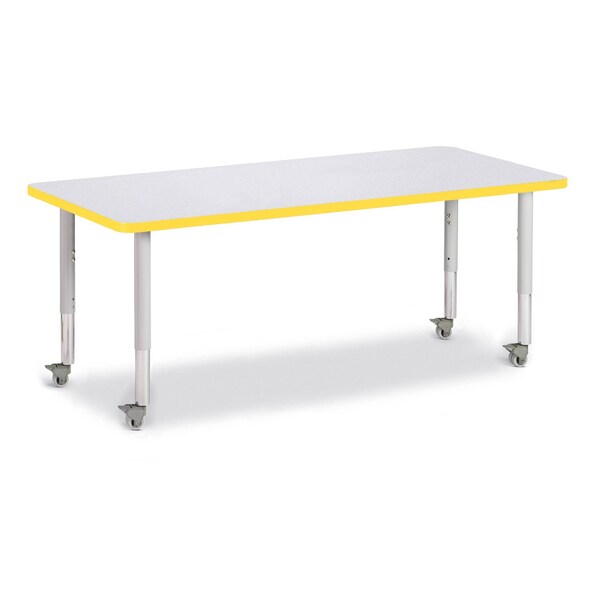 Jonti-Craft Berries Rectangle Activity Table, 30 in. x 72 in., Mobile, Freckled Gray/Yellow/Gray - 6413JCM007
